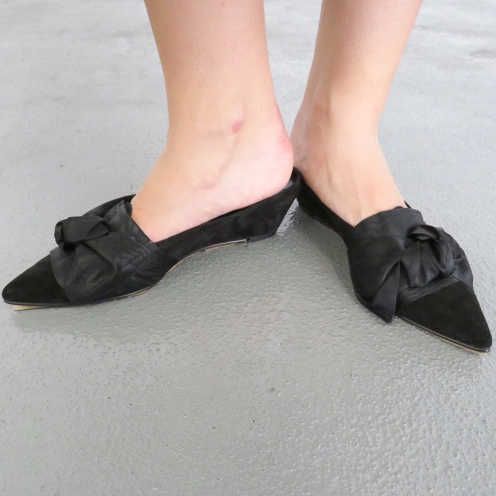 TRADEMRK Adrian tie mule wedges black and grosgrain satin bow detail